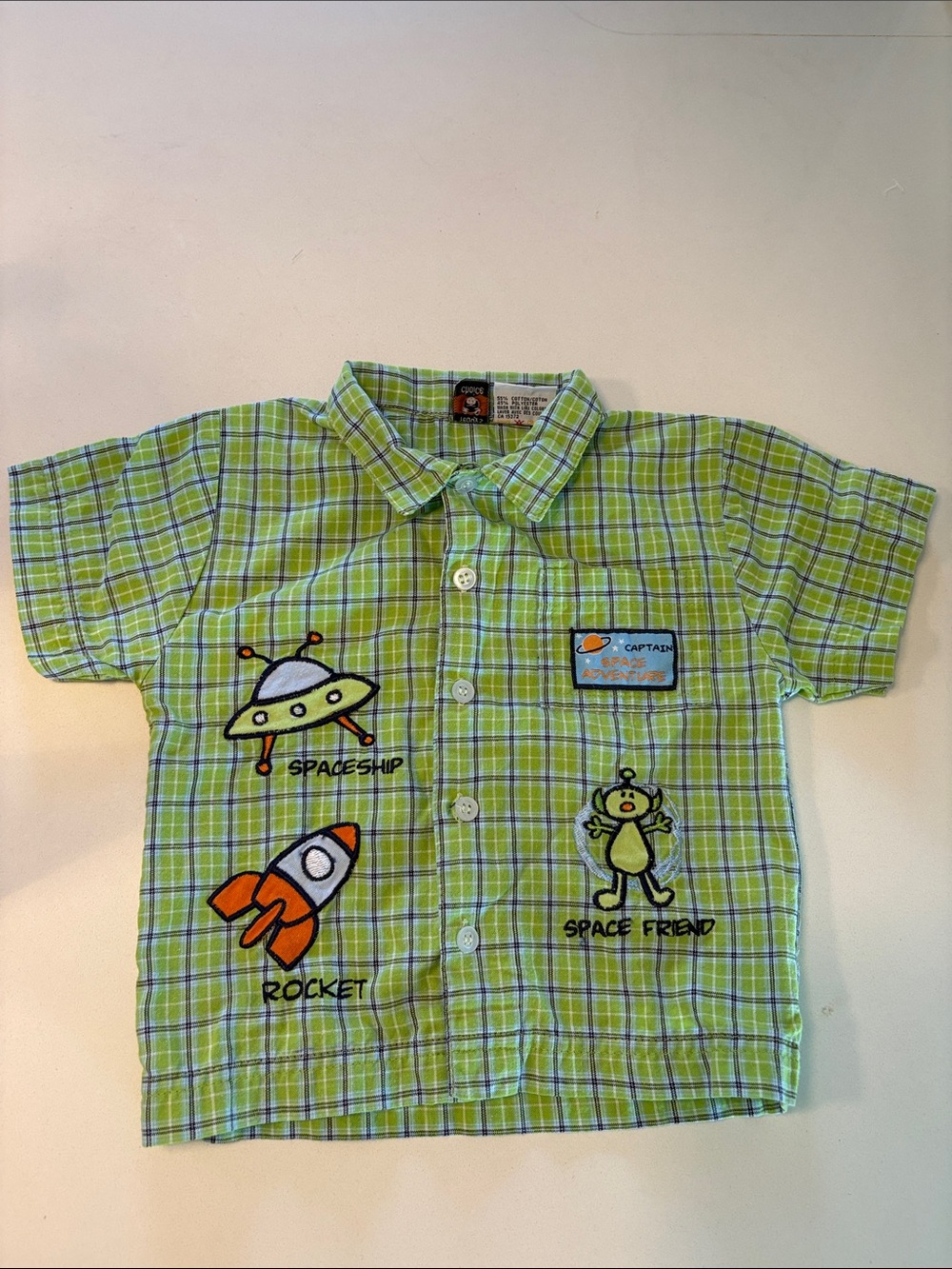Vintage 90s Short-Sleeve Green Plaid Space Shirt